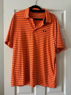 Under Armour Men’s Bright Orange Polo with Black Stripes